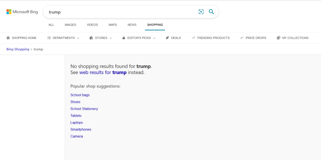 Bing search results for "Trump"