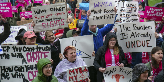 Abortion activists protest.