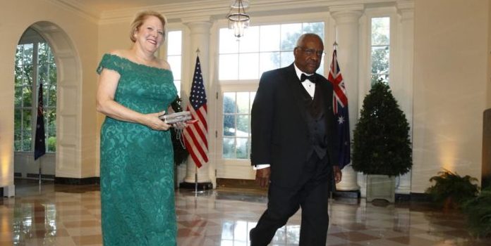 Supreme Court Justice Clarence Thomas and his wife, Ginni, attend an event.