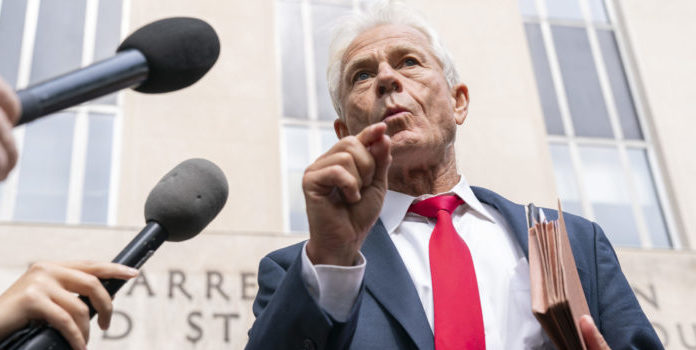 Former Trump White House official Peter Navarro speaks to reporters./ PHOTO: Associated Press
