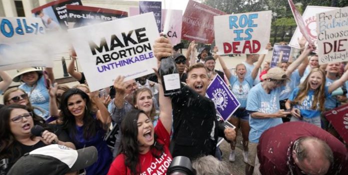 Pro-life supporters celebrate the Roe decision