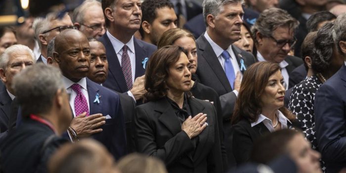 Eric Adams, Kamala Harris and Kathy Hochul