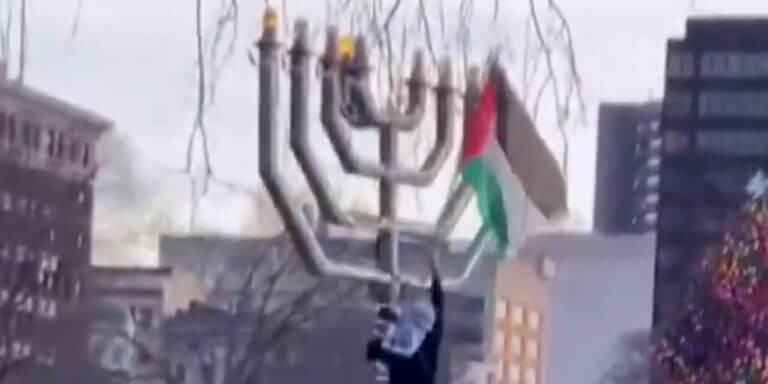 Palestinian Flag Lodged in Public Hanukkah Menorah Near Yale Sparks Outcry