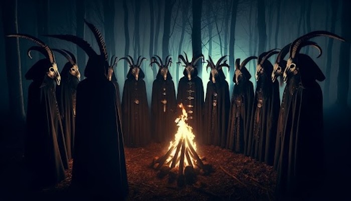 An AI image of Satanists in the woods