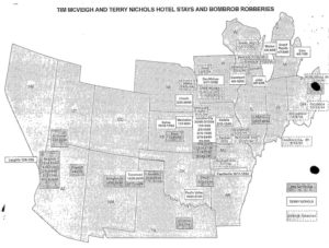 An FBI map documents the movements of the ARA, Timothy McVeigh and Terry Nichols