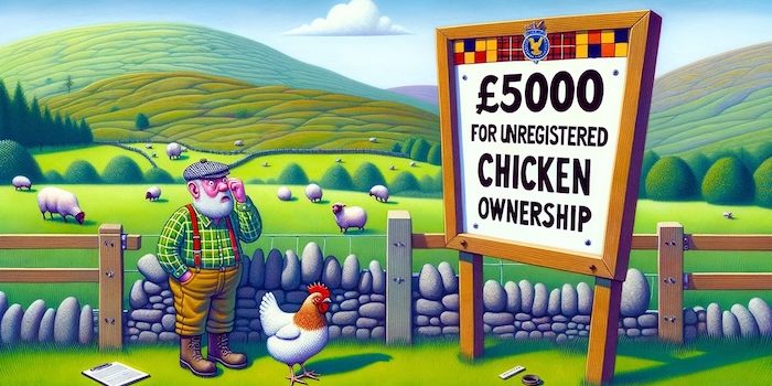Residents in UK face a new rule to register their chickens or face draconian penalties. IMAGE: ChatGPT