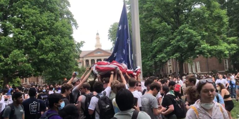 WATCH: UNC Frat Brothers Restore American Flag Defaced by Anti-Israel Mob