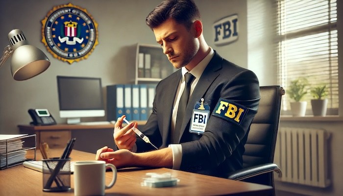 An AI image of an FBI agent rifling through drawers. PHOTO: ChatGPT