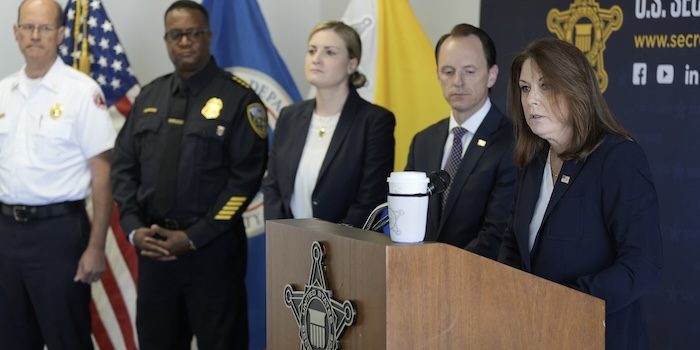 Secret Service Director Kimberly Cheatle, right, speaks at an RNC press conference July 6. PHOTO: AP