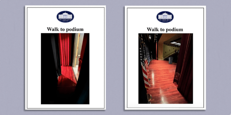 Leaked Photos Show Biden’s Visual Instructions on Walking to Podium