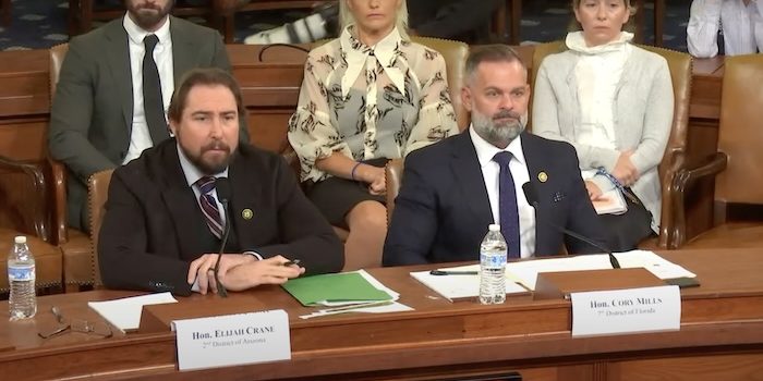 Reps. Eli Crane and Cory Mills testify Sept. 26 at the House Task Force hearing into the Trump shooting. PHOTO: Screenshot from Task Force hearing