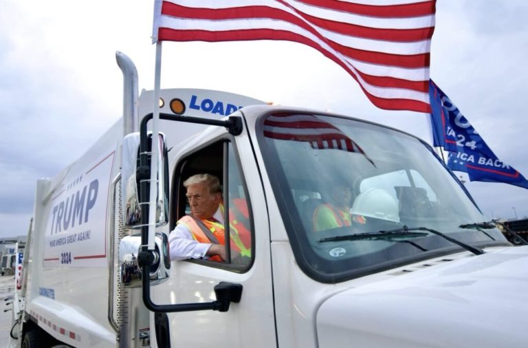 Trump Takes Aim At Biden, Harris from Trash Truck Over ‘Garbage’ Attack