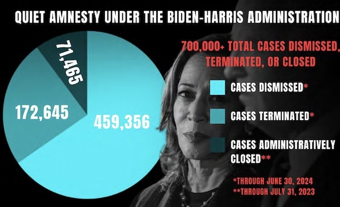 A chart released by the House GOP shows how many immigration cases the Biden-Harris administration has tanked, which has resulted in some 1 million illegal aliens being allowed to remain in the US indefinitely