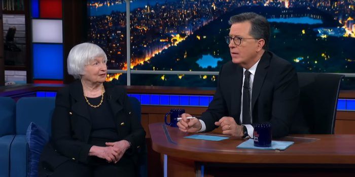 Janet Yellen and Stephen Colbert