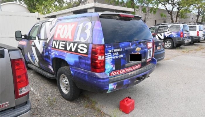 A bomb was planted under this Fox News van in the aftermath of the Charlie Kirk assassination. PHOTO: DOJ