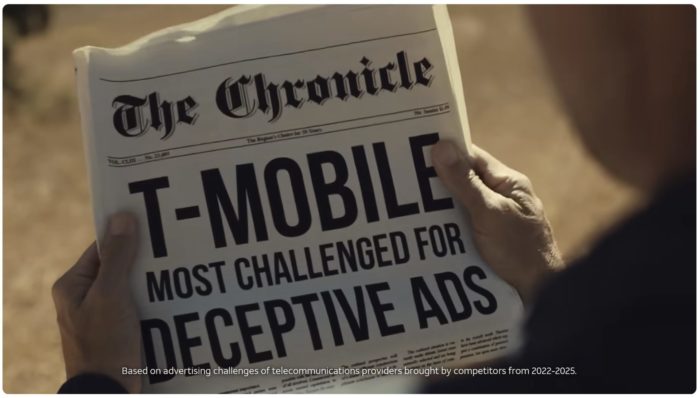 Screenshot from AT&T ad accusing T-Mobile of deceptive practices