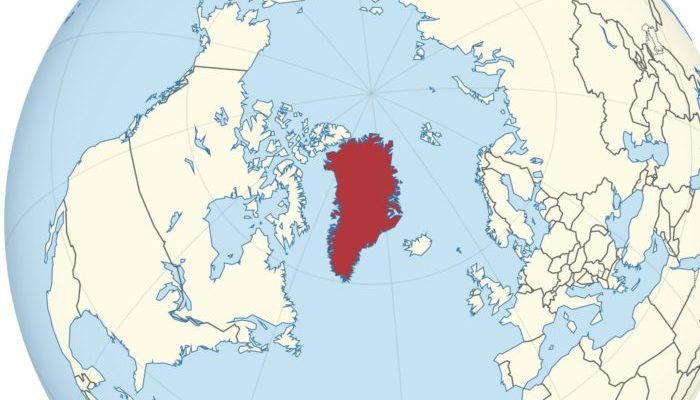Global map centered on Greenland.